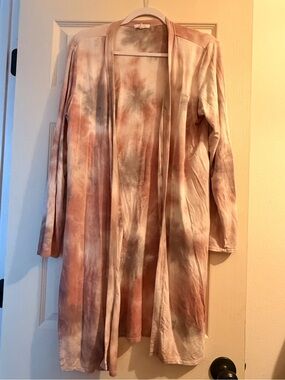 Maurices Pink & Gray Tie-Dye Open Front Duster Cardigan | Size Large